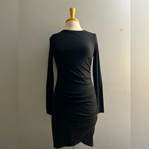 Black bodycon ruched midi dress